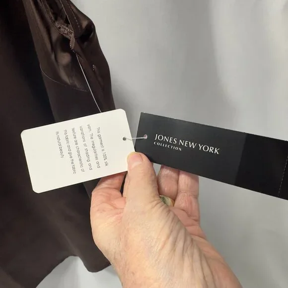 Jones New York Collection sz12 Manderin Banded Collar Lace Top Silk Cami Ruffled - Picture 8 of 16